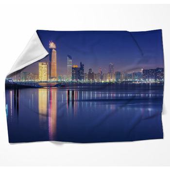 Panorama Of Abu Dhabi At Night Woven Throw Blanket