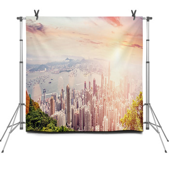 Panorama Of Hong Kong China Fleece Backdrop