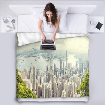 Panorama Of Hong Kong ,China Fleece Blanket