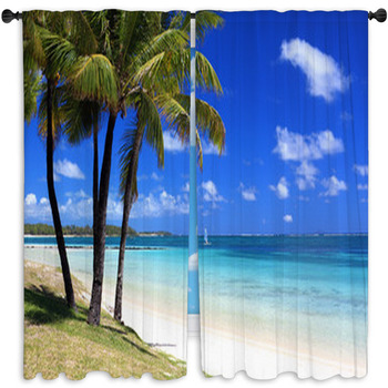 Paradise Beach In Tropical Island Window Curtain