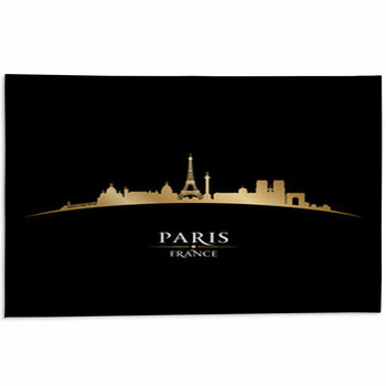 Paris France City Skyline Silhouette Black Area Rug