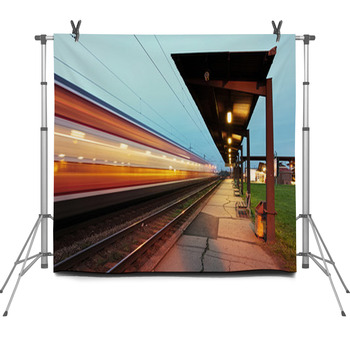 Passanger Station With Motion Train Fleece Backdrop