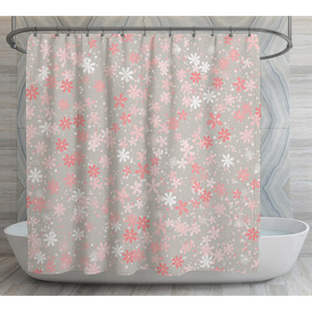 Pastel White And Pink Ditsy Flowers Shower Curtain