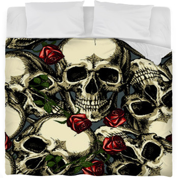 Pattern Of Skulls With Roses Fleece Bed Blanket