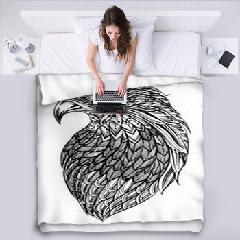 Patterned Head Of Eagle Black And White Fleece Blanket