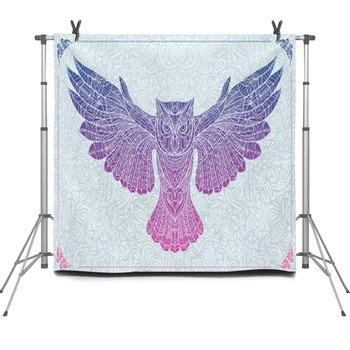 Patterned Owl On The Floral Background Fleece Backdrop