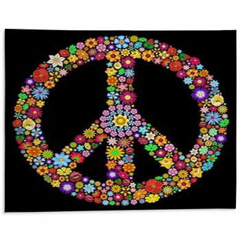Peace Symbol Groovy Flowers Design-Pace Simbolo  Area Rug