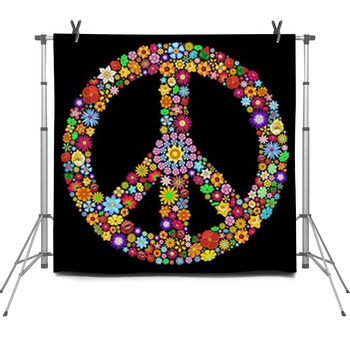 Peace Symbol Groovy Flowers Design-Pace  Fleece Backdrop
