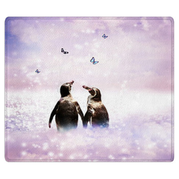 Penguin Couple In Fantasy Landscape Bath Mat