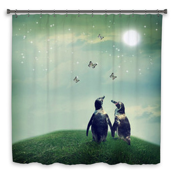 Penguin Couple In Fantasy Custom Size Shower Curtain