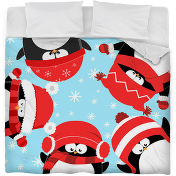 Penguins Celebrating Christmas Fleece Bed Blanket