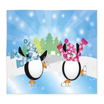Penguins Pair Ice Skating In Custom Size Floor Mat