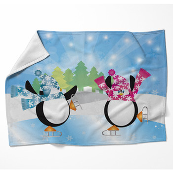 Penguins Pair Ice Skating In Winter Woven Throw Blanket