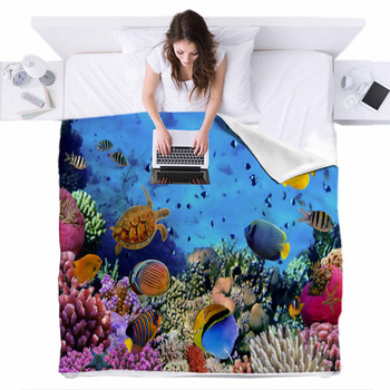 Photo Of A Coral Colony Fleece Bed Blanket