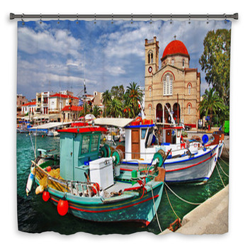 Pictorial Idyllic Greek Islands - Aegina Shower Curtain