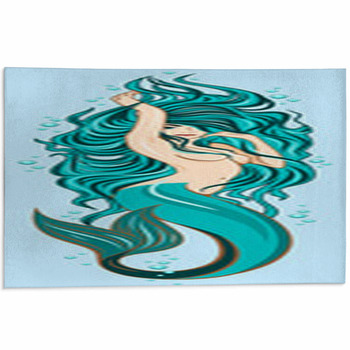 Picture Of A Cute Mermaid With Lush Long Hair Area Rug