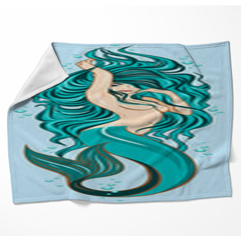 Picture Of A Cute Mermaid With Lush Woven Throw Blanket
