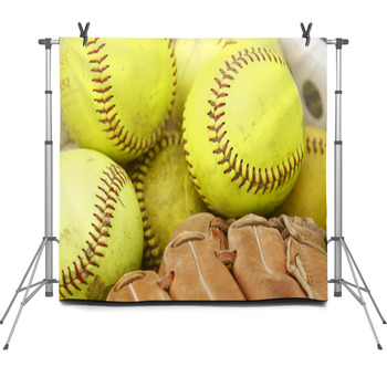 Pile Of Softballs And Baseball Glove Fleece Backdrop
