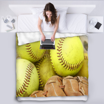 Pile Of Softballs And Baseball Glove Fleece Blanket