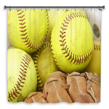 Pile Of Softballs And Baseball Glove Shower Curtain