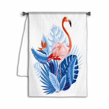 Pink Flamingo And Tropical Palm Leaves Plants Bird  Towel