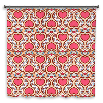 Pink Hearts And Blue Leaves Custom Size Shower Curtain