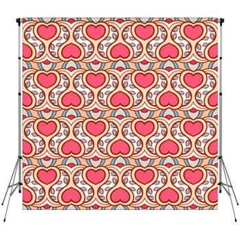 Pink Hearts And Blue Leaves Fleece Backdrop