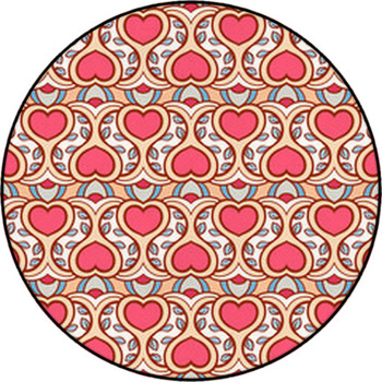 Pink Hearts And Blue Leaves Round Rug