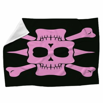 Pink Skull With Bones And Black Background Fleece Blanket