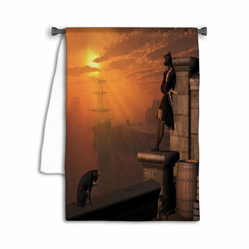 Pirate Captain Waiting On The Docks At Sunset Towel