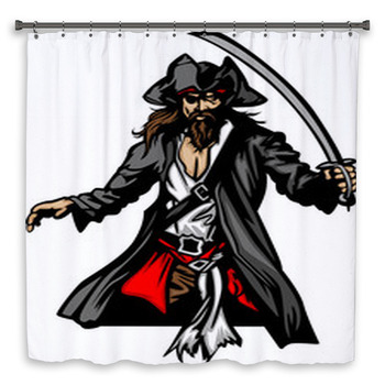 Pirate Mascot Standing With Sword And Hat Shower Curtain