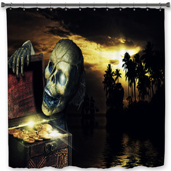 Pirate Opening A Chest Full Of Gold Coins Shower Curtain