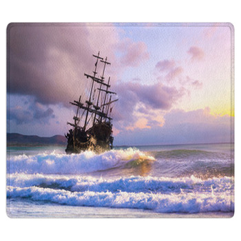 Pirate Ship At The Open Sea At The Sunset Bath Mat