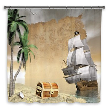 Pirate Ship Finding Treasure - 3D Render Shower Curtain