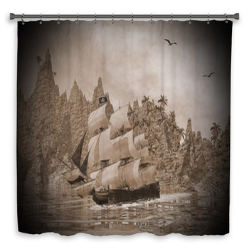 Pirate Ship On The Coast - 3D  Custom Size Shower Curtain