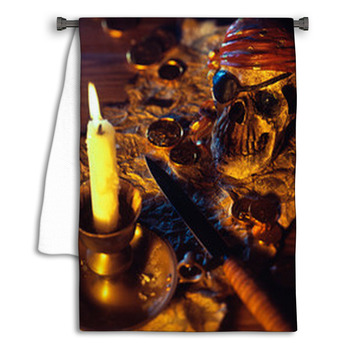 Pirate Theme With Skull, Knife, Treasure Map And Towel