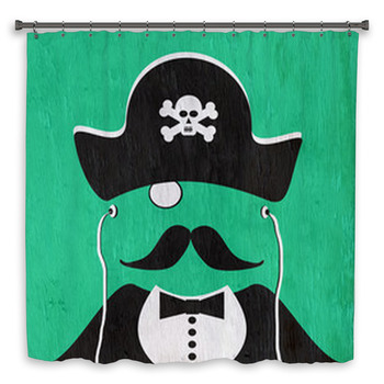 Pirate With Earphones On Wood Grain Shower Curtain