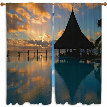 Pool And Bar Silhouetted Custom Size Window Curtain