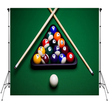 Pool Game Balls Against A Green Custom Size Backdrop