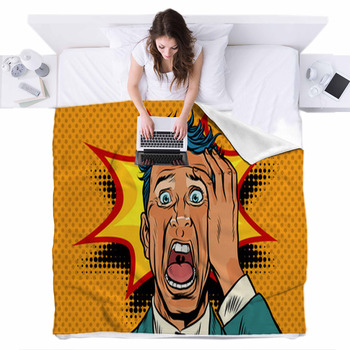 Pop Art Panic Face Man Funny Fleece Bed Blanket