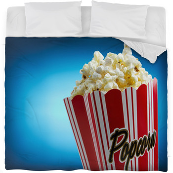 Popcorn Box Over Blue Background Fleece Bed Blanket