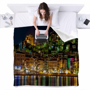 Porto Santo Stefano Veduta Notturna Fleece Bed Blanket