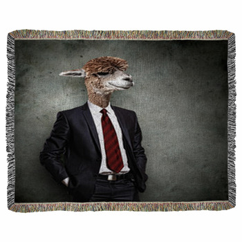 Portrait Of A Funny Camel In A Woven Throw Blanket