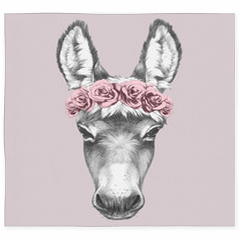 Portrait Of Donkey With Floral Custom Size Floor Mat