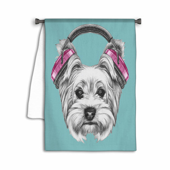 Portrait Of Yorkshire Terrier Dog With Headphones Towel