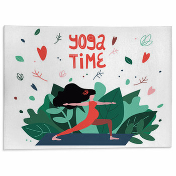 Pregnant Woman Cartoon Character Doing Yoga Area Rug