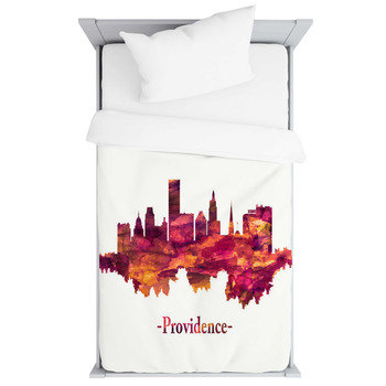 Providence Rhode Island Skyline In Red Toddler Duvet