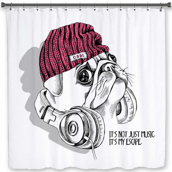 Pug In A Hipster Hat And With  Custom Size Shower Curtain