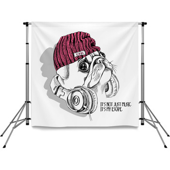 Pug In A Hipster Hat And With A Pole Pocket Backdrop