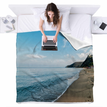 Punta Ala Beach, Tuscany Fleece Bed Blanket